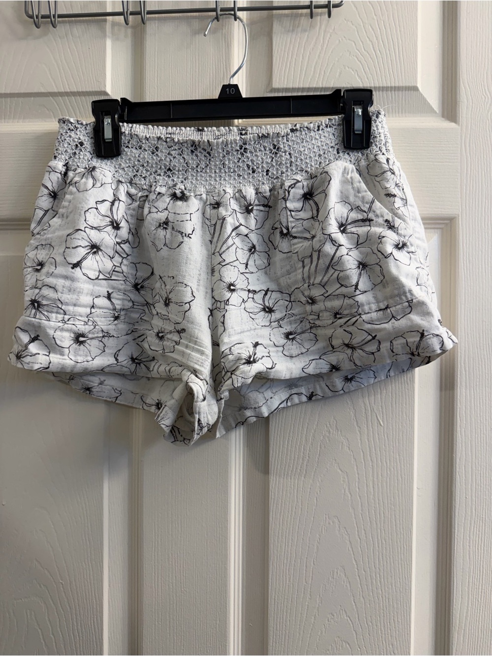 BeBop White Floral Smocked Waist Athletic Shorts